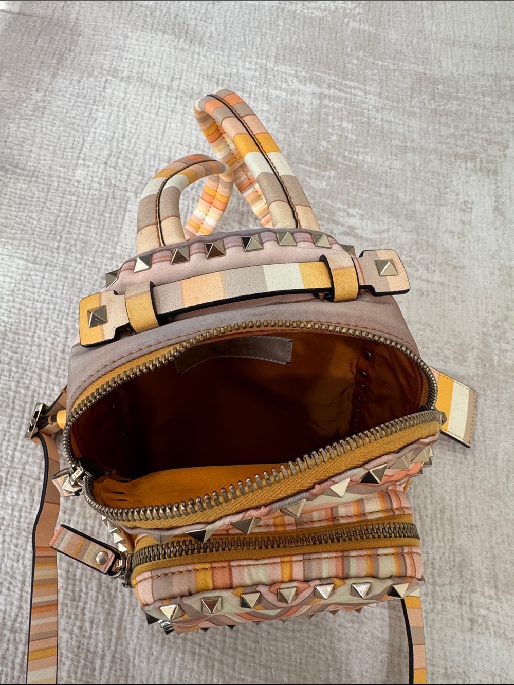 Valentino Garavani Striped Chevron Mini Backpack in Peach, Cream & Tan - Picture 3 of 3